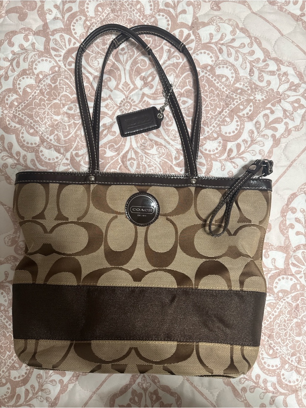 Coach Tan and Brown Signature Canvas Tote